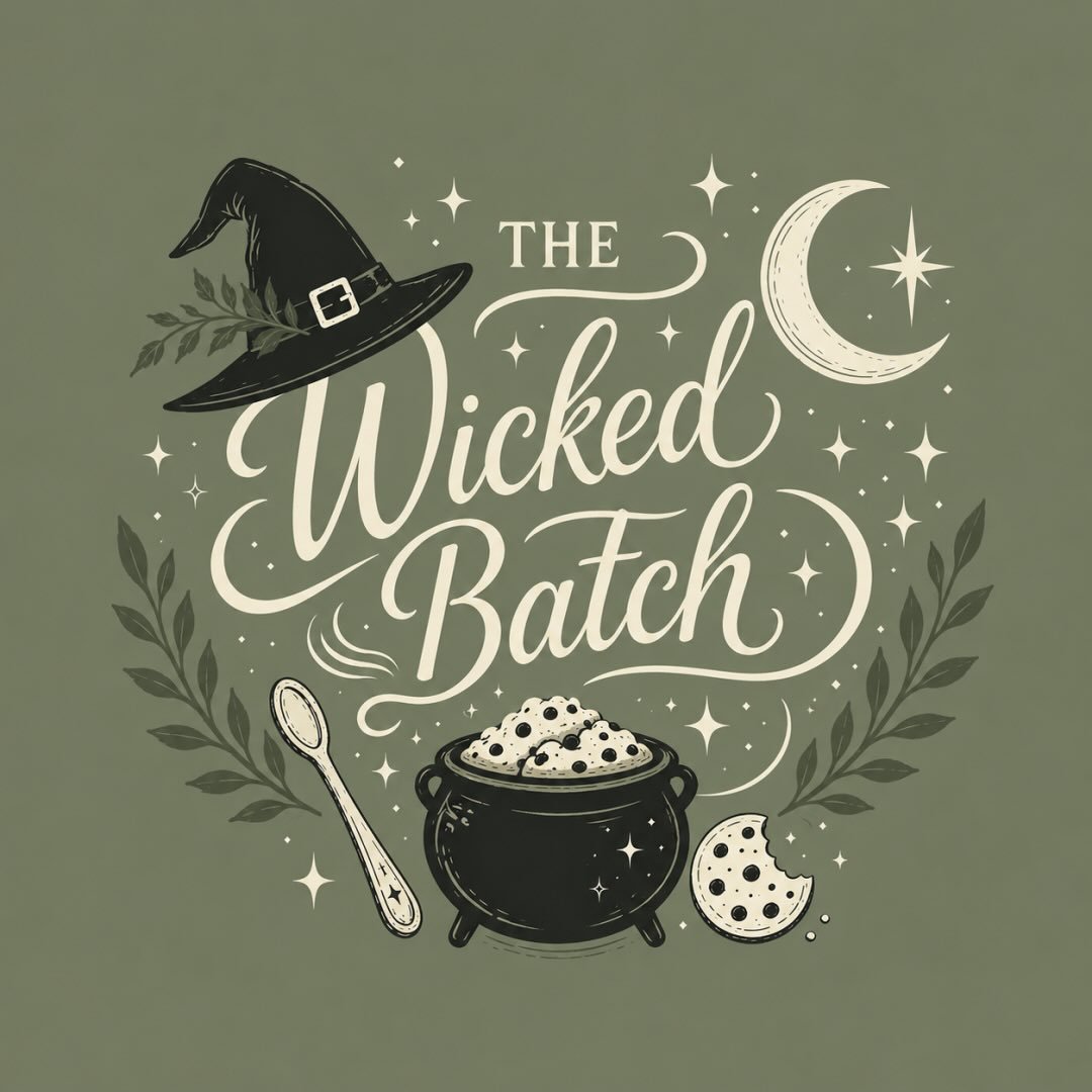 The Wicked Batch — a witch hat, cauldron of cookie dough and crescent moon
